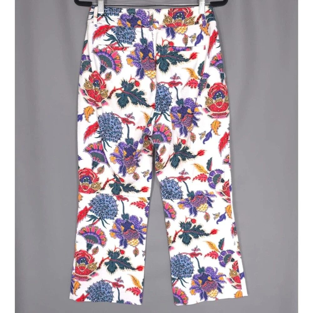 J.CREW Floral Print Cotton Pants White Pockets‎ Straight Leg Mid Rise Size 6